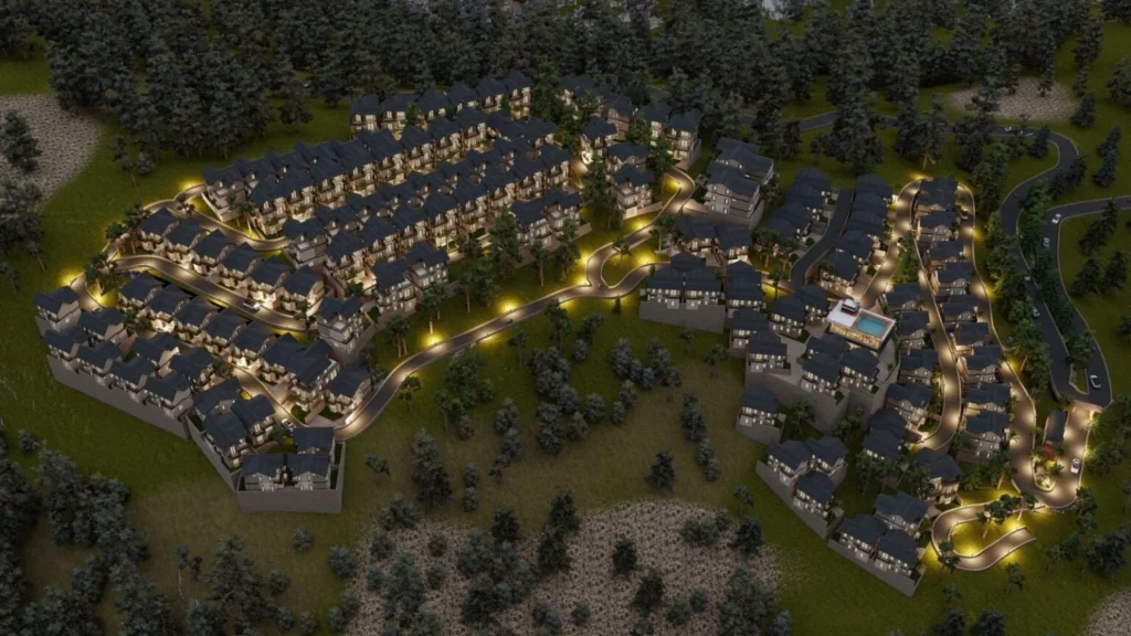 Beautiful night view of Willow Estates Rishikesh gated society with lights and modern township design