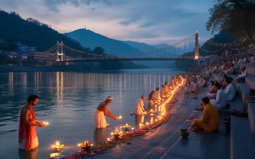 “Willow Estates Rishikesh view of Ganga Aarti ceremony near luxury studio apartments”
