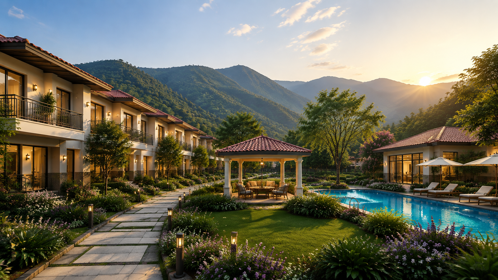 Scenic Uttarakhand architecture and natural surroundings