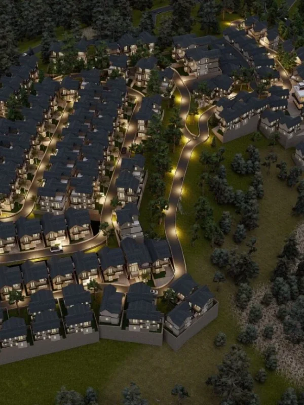 Aerial night view of luxury villas and landscaped township at Willow Estates Rishikesh in Rishikesh